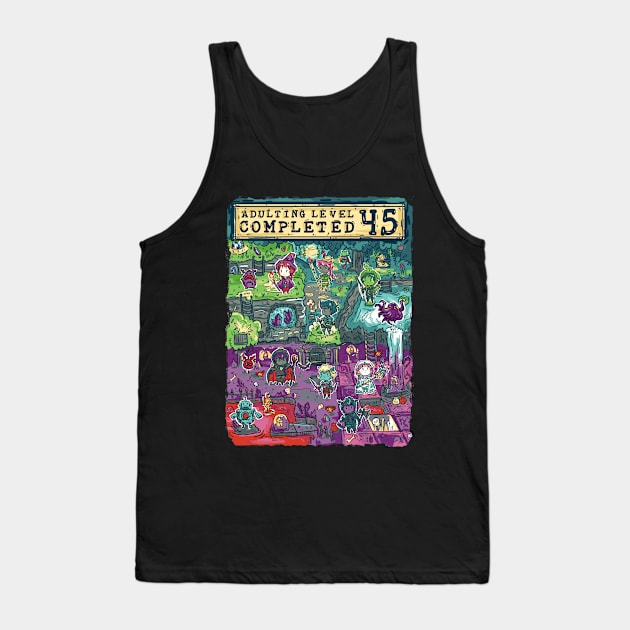 Adulting Level 45 Completed Birthday Gamer Tank Top by Norse Dog Studio